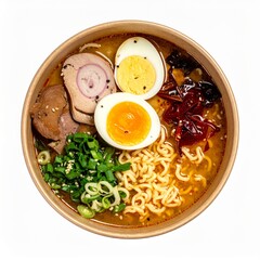 Ramen Bowl Isolated on White Background — Japanese Noodle Soup with Egg and Toppings