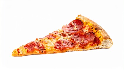 Slice of Pepperoni Pizza Isolated on White Background — Delicious Fast Food with Melting Cheese