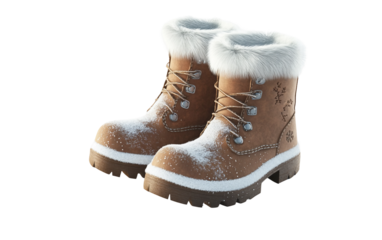 Elegant Christmas footwear featuring warm faux fur lining perfect for snowy weather and seasonal celebrations isolated on transparent background PNG