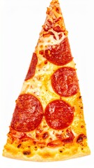 Slice of Pepperoni Pizza Isolated on White Background — Delicious Fast Food with Melting Cheese