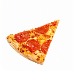 Slice of Pepperoni Pizza Isolated on White Background — Delicious Fast Food with Melting Cheese