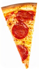 Slice of Pepperoni Pizza Isolated on White Background — Delicious Fast Food with Melting Cheese