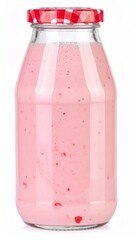Strawberry Smoothie Isolated on White Background — Refreshing Summer Drink in Glass Bottle
