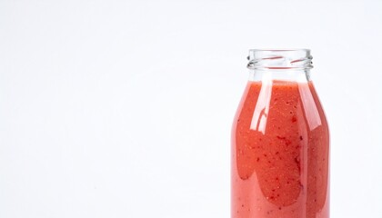 Strawberry Smoothie Isolated on White Background — Refreshing Summer Drink in Glass Bottle