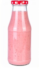 Strawberry Smoothie Isolated on White Background — Refreshing Summer Drink in Glass Bottle