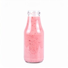 Strawberry Smoothie Isolated on White Background — Refreshing Summer Drink in Glass Bottle
