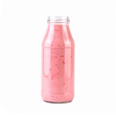 Strawberry Smoothie Isolated on White Background — Refreshing Summer Drink in Glass Bottle