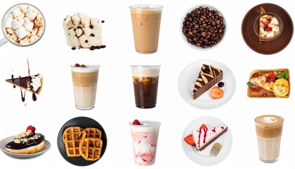 Trendy Modern Food and Drink Isolated on White Background — Aesthetic Coffee, Desserts, and Refreshing Beverages for Lifestyle Concept