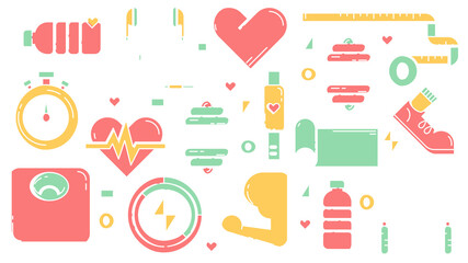 PNG Fitness, health & wellness icons collection, transparent background