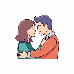 Obraz premium Romantic couple embracing and smiling with affection in a minimalist style, 