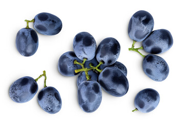 dark blue grape berry isolated on white background. Top view. Flat lay