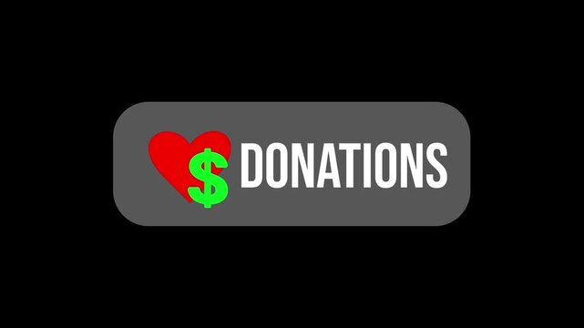 Animation of a donation button with a heart and a money sign