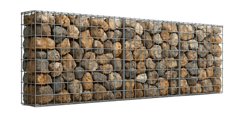 Eco-friendly garden fence made of gabion walls filled with local stones.