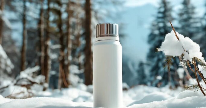 White Plain Thermos Snowy Forest Ground Wintry Outdoor