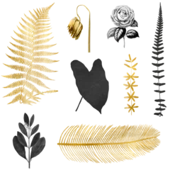 Fotobehang Beren Hand drawn png leaf flower metallic golden black vintage sticker set  © Rawpixel.com