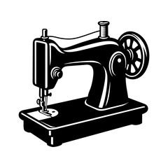 Vintage Sewing Machine Vector | Retro Tailor Equipment Icon | Seamstress Silhouette Illustration | Classic Sewing Craft Symbol
