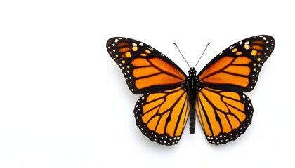 Fototapeta premium Vibrant Monarch Butterfly Displaying Wings Against White Background.