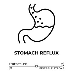 Vector line icon related to stomach reflux. Perfect Line. Editable Stroke.