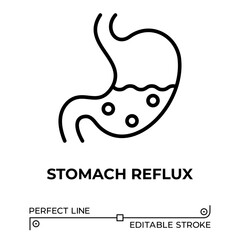 Vector line icon related to stomach reflux. Perfect Line. Editable Stroke.