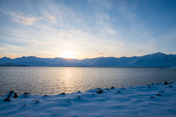Sunset above Eyjafjordur fjord in north Iceland
