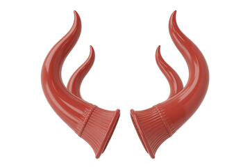 Pair of curved, reddish horns, resembling stylized antlers, against a clean, neutral background.