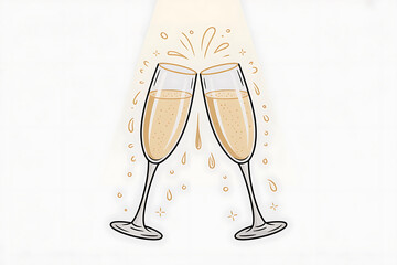 Two glasses clink together, sparkling beverage within, celebrating a joyous and festive occasion.