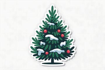 Stylized evergreen tree adorned with red berries and white snow, evoking a festive winter scene.