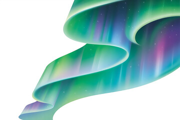 Vibrant green and blue aurora borealis swirls across a white background, evoking wonder.