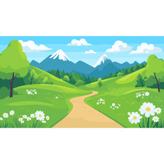 Fototapeta premium An outdoor trail in the mountains outdoors green illustration vector