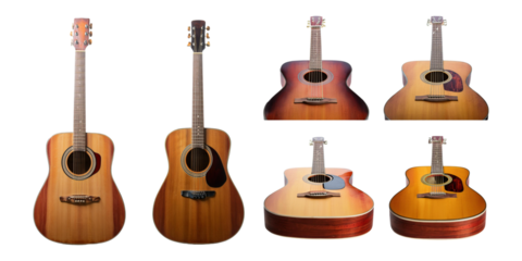 Acoustic Guitars Collection for Musicians and Enthusiasts,PNG set collection, isolated on transparent background