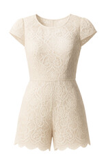 Obraz premium Lace overlay jumpsuit featuring cap sleeves and a scalloped hem.
