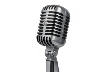 Vintage style chrome microphone on transparent background, symbolizing sound, music, broadcast, media, and retro audio