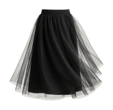 Black tulle overlay skirt with a fitted underskirt and elastic waistband.