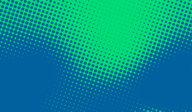 Fototapeta Vibrant vector halftone background in green and blue tones. Abstract pop art dot pattern with smooth gradient and retro comic book style.