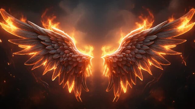 Burning Angel Wings on Dark Background &ndash; Dramatic Fantasy Motion Video