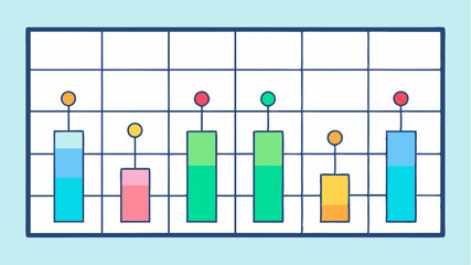 A grid layout displaying monthly performance with colorful indicators in each cell representing metrics such as leads generated and revenue growth.