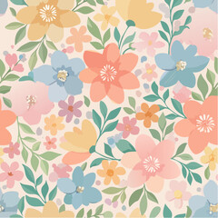  Elegant seamless vector pattern of hand-drawn flowers and leaves in soft pastel colors, idea 