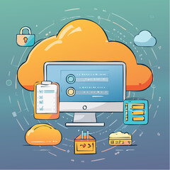 Set of minimal line icons representing technology concepts like cloud computing