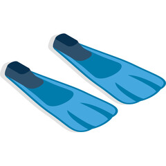 Pair Of Bright Blue Scuba Diving Flippers With Dark Blue Accents On A Transparent Background With Subtle Shadows