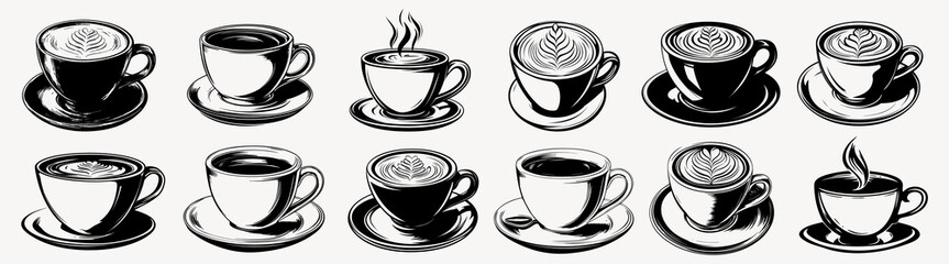 Obraz premium Artistic coffee cup illustrations, element vector set