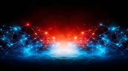Obraz premium This image displays an abstract design with blue and red lights connected by thin lines against a dark background, evoking a modern, technological feel.