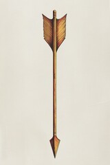 vintage style illustration of single golden arrow, depicted in classical style