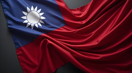 Elegant Taiwanese flag waving gently, a symbol of national pride and unity for global audiences, perfect for showcasing culture and heritage projects