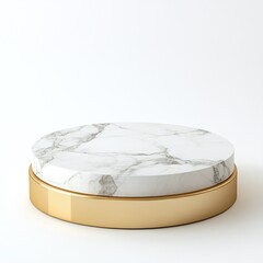 3d podium made of white marble and gold. platform stand for product placement and display