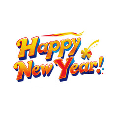 Colorful &ldquo;Happy New Year&rdquo; Celebration Graphic with Festive Swirls and Bold Typography  with transparent background .