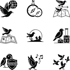 Fototapeta premium Clean vector bird icons. Depicting themes of travel, freedom, nature, global navigation, migration, and wildlife protection