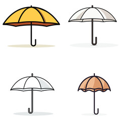 Fototapeta premium A yellow umbrella icon with a brown handle and shadow.