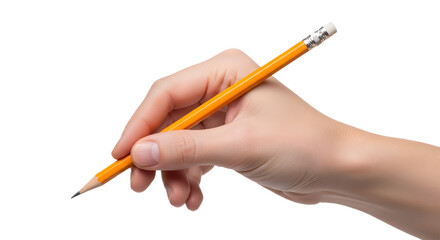 Hand holding Sharpened Yellow Pencil Representing Writing Education Creativity or School Supply for Learning and Sketching, png