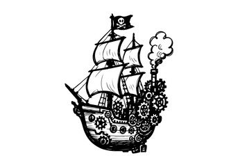 Pirate ship hand drawn simple sketch vector illustration