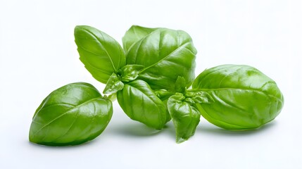 Obraz premium Fresh vibrant green herb leaves rest on a clean white background